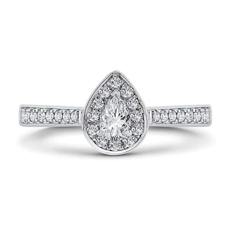0,25 ct. Gesamtgewicht Freundschaftsring mit tropfenförmigem Diamant und Tropfen-Rahmen in 10K Weißgold