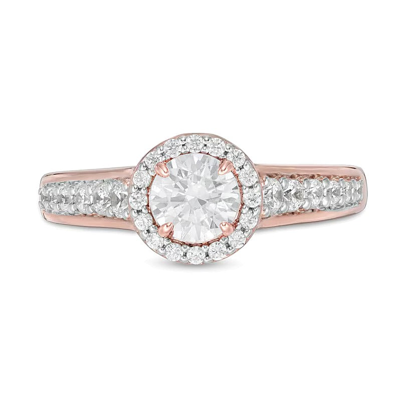 1.0 CT. TW Halo-Verlobungsring mit weißen runden Diamanten in 14K Roségold