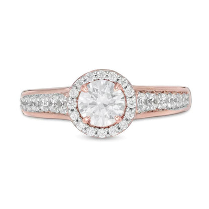 1.0 CT. TW Halo-Verlobungsring mit weißen runden Diamanten in 14K Roségold