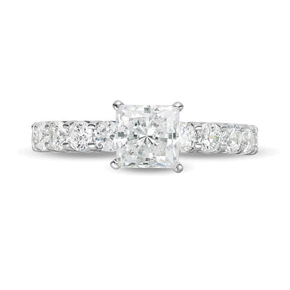 Solitär-Verlobungsring mit seitlichem Besatz, 2.0 ct. Gesamtgewicht, Princess- und rund geschliffene Diamanten in 14K Weißgold