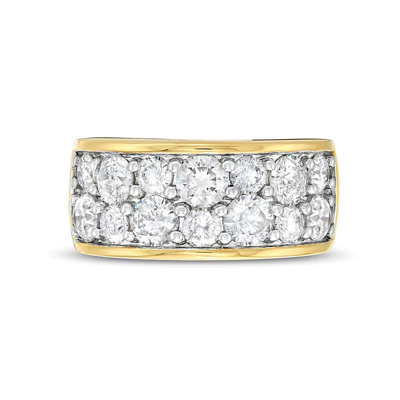 3.25 ct. Gesamtgewicht Memoire-Ring mit Diamanten, zweireihig alternierend, in 10K Gelbgold