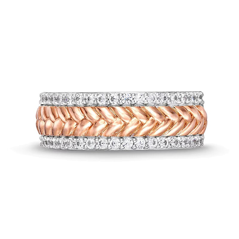 0.33 ct. Gesamtgewicht Diamant Fischgrät-Ring mit Diamantkante in 10K Roségold