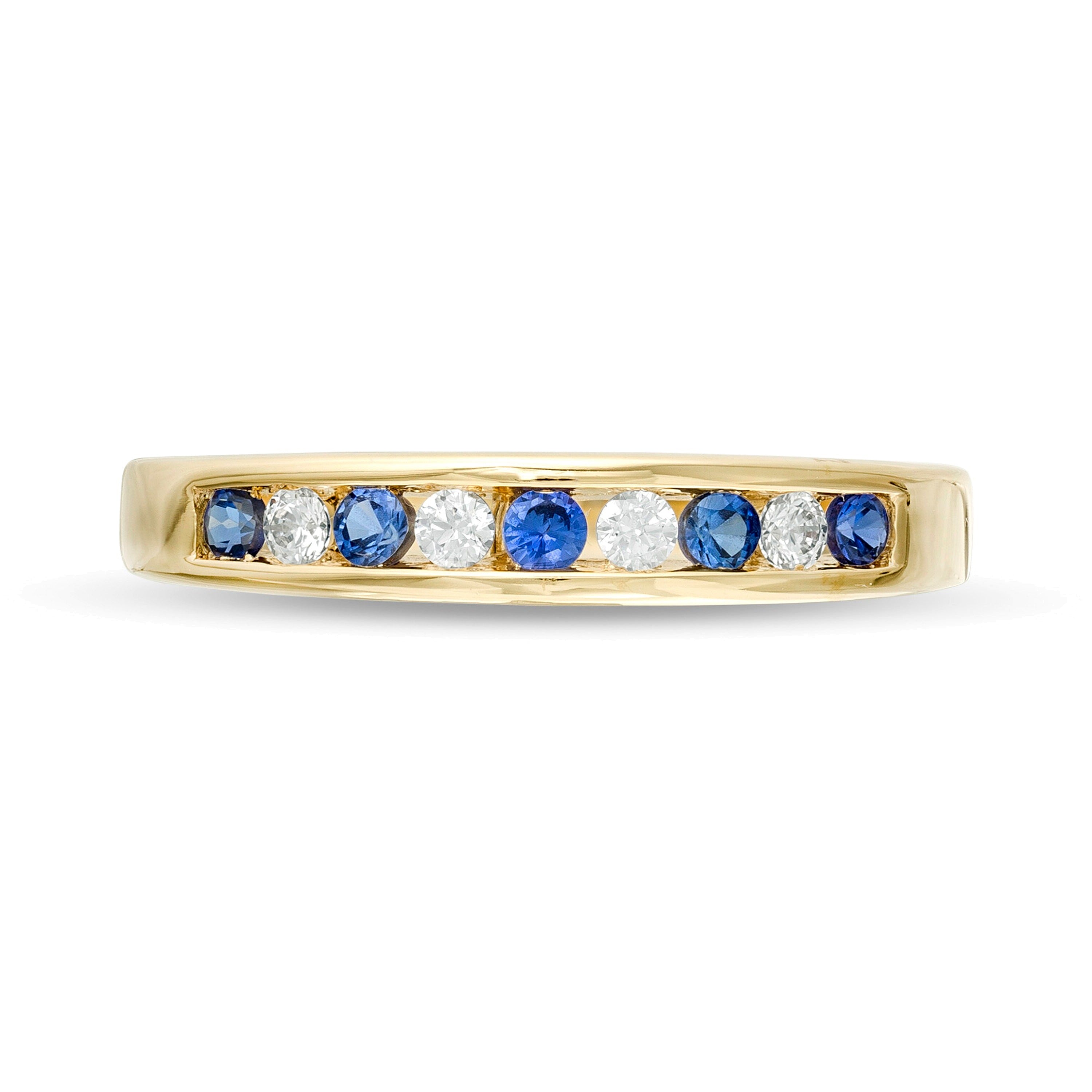 Ring mit blauem Saphir und 0,13 ct. Gesamtgewicht Diamanten, kanalgefasst, in 14K Gelbgold