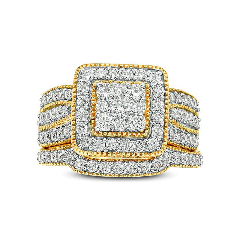 Braut-Set mit weißen Diamanten in rund und Princess, 1.25 ct. Gesamtgewicht, in 10K Gelbgold