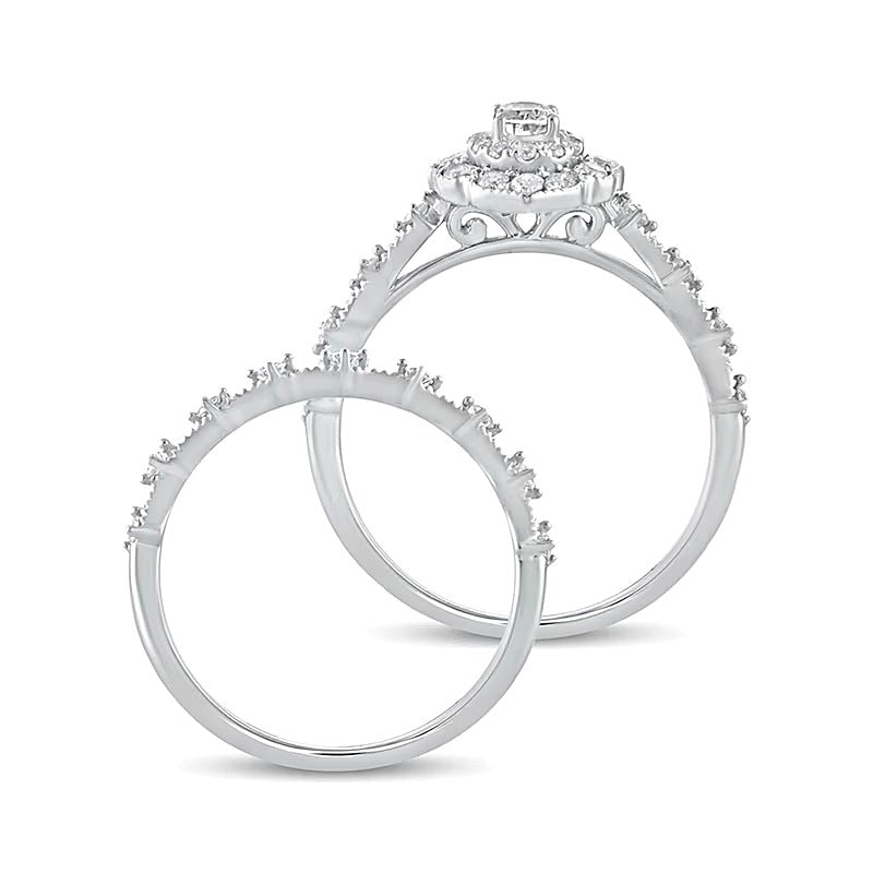 0,63 ct. Gesamtgewicht Braut-Set mit ovalem Diamant im Vintage-Stil in 10K Weißgold