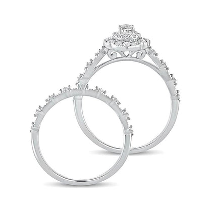 0,63 ct. Gesamtgewicht Braut-Set mit ovalem Diamant im Vintage-Stil in 10K Weißgold