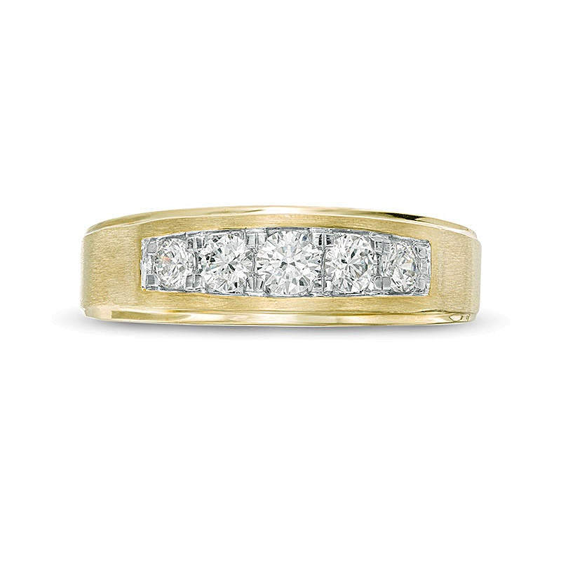 0.5 ct. Gesamtgewicht Diamant Fünfstein Ehering mit abgeschrägter Kante und Satin-Finish in 10K Gelbgold