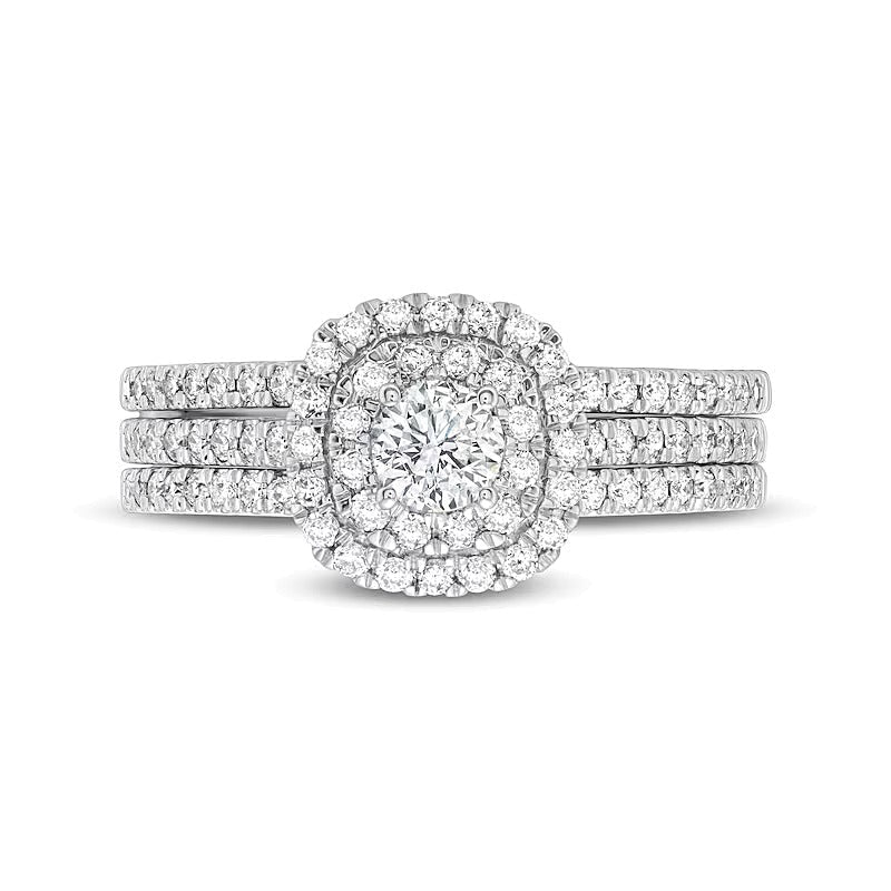 Braut-Set mit Diamanten 1.0 CT. Gesamtgewicht, doppelter Rahmen, mehrreihig, in 10K Weißgold
