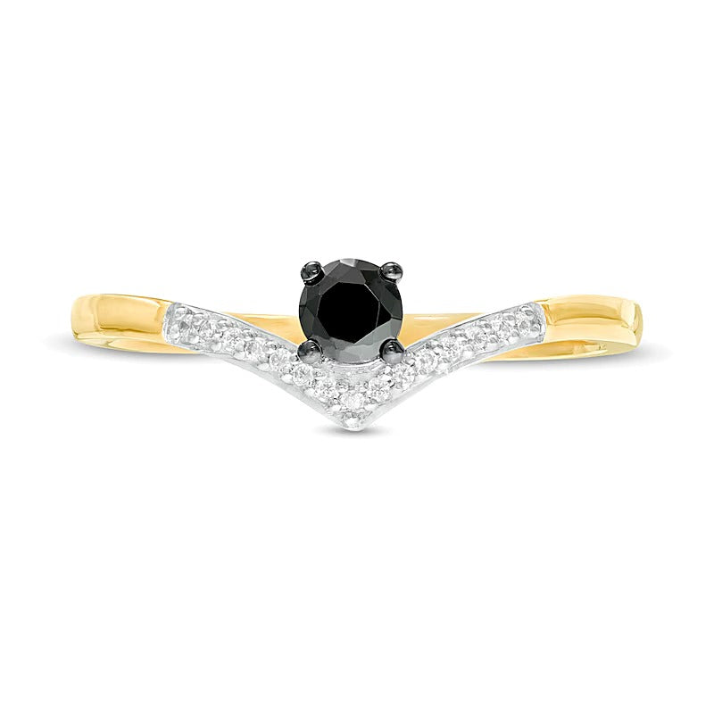 0.2 ct. Gesamtgewicht behandelter schwarzer und weißer Diamant Chevron Freundschaftsring in 10K Gelbgold