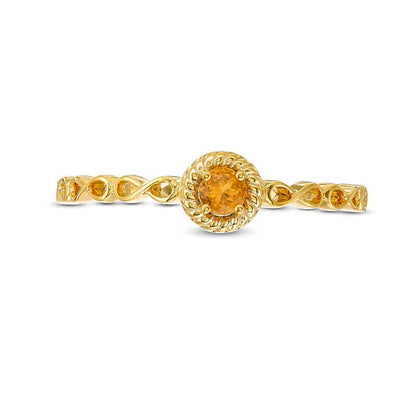 Freundschaftsring mit rundem Citrin Solitär 2,9mm und Rope-Fassung mit Infinity-Ringschiene in 10K Gelbgold