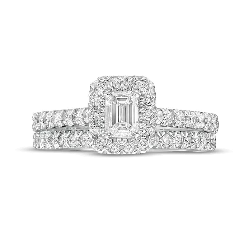 Braut-Set mit Diamanten im Smaragdschliff, 1.0 CT. Gesamtgewicht, in 10K Weißgold