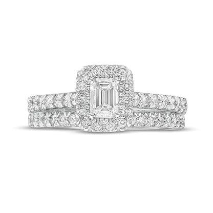 Braut-Set mit Diamanten im Smaragdschliff, 1.0 CT. Gesamtgewicht, in 10K Weißgold
