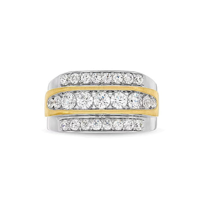 2.0 ct. Gesamtgewicht Labordiamant Ring dreireihig in 10K Bicolor-Gold (F/SI2)
