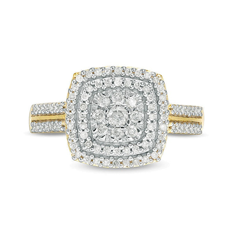 0.38 ct. Gesamtgewicht Diamant Halo-Ring in 10K Gelbgold