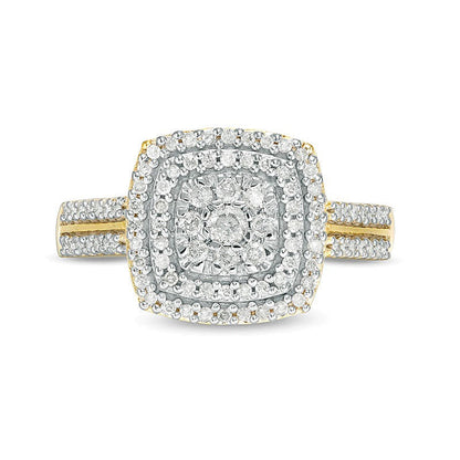 0.38 ct. Gesamtgewicht Diamant Halo-Ring in 10K Gelbgold