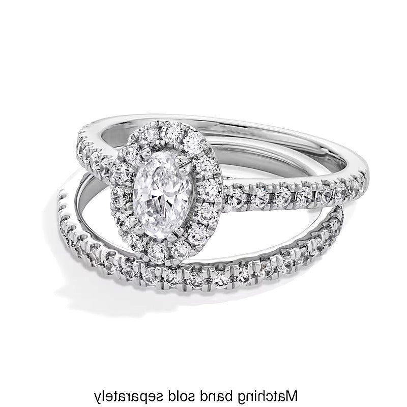 1.0 CT. Gesamtgewicht Verlobungsring mit Halo und ovalem Labordiamant in 14K Weißgold (F/SI2)