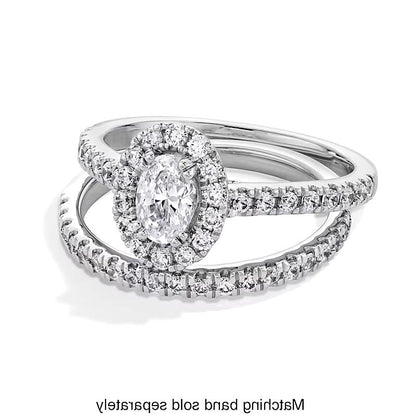 1.0 CT. Gesamtgewicht Verlobungsring mit Halo und ovalem Labordiamant in 14K Weißgold (F/SI2)