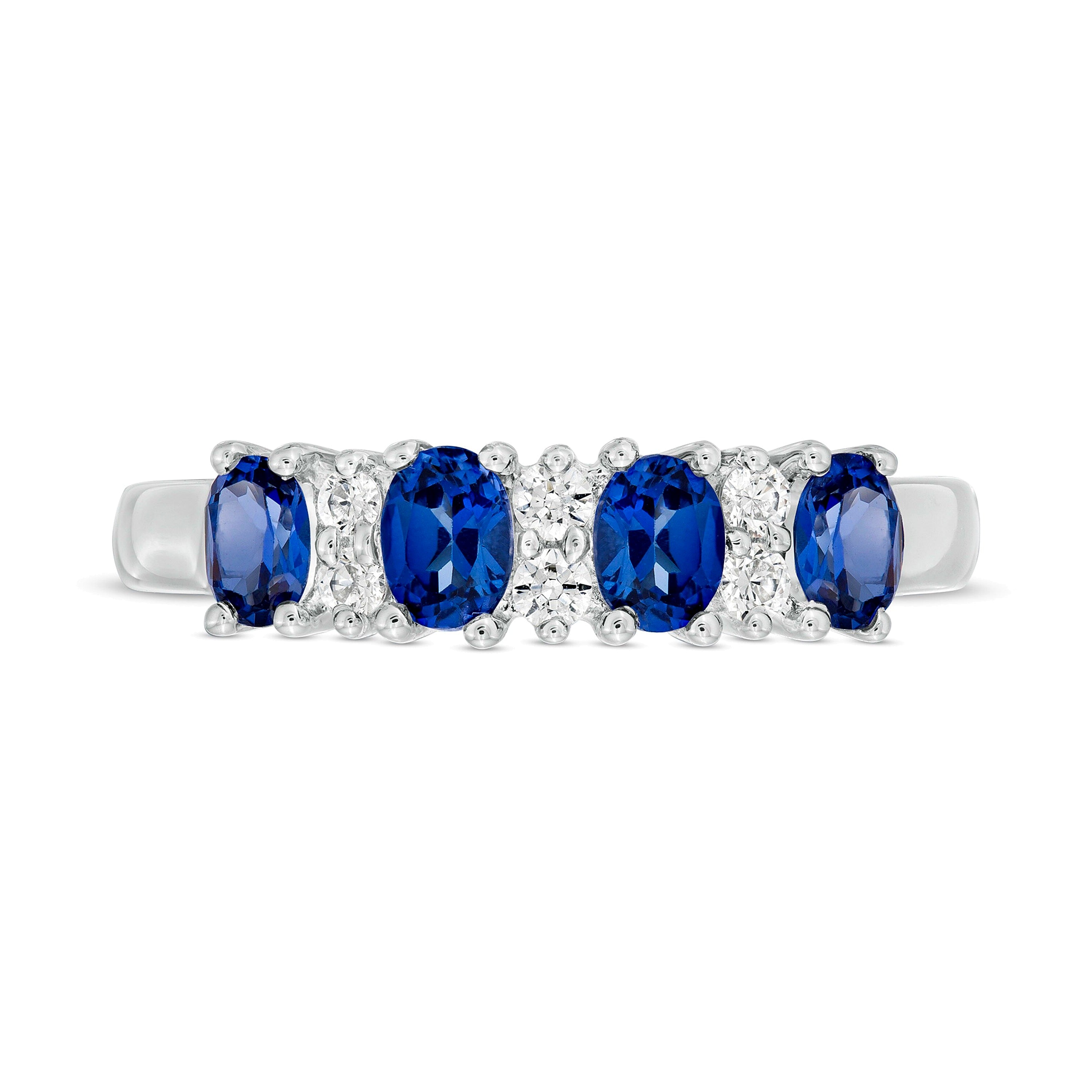 Ring mit ovalem blauem Saphir und Diamanten 0,1 ct. Gesamtgewicht im Vierstein-Wechseldesign in 14K Weißgold