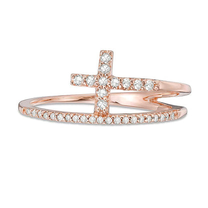 0.17 ct. Gesamtgewicht Diamant-Kreuz-Ring mit geteilter Schiene in 10K Roségold