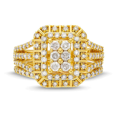 1.0 ct. Gesamtgewicht Smaragd Multi-Diamant Brautset dreireihig mit geteiltem Ring in 10K Gelbgold