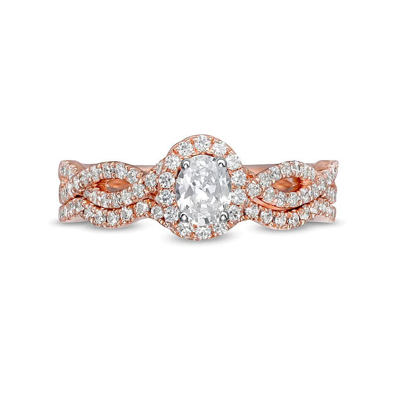 Braut-Set mit ovalem Diamant 1.0 CT. Gesamtgewicht in 14K Roségold (I/I2)