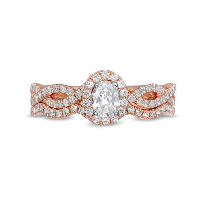 Braut-Set mit ovalem Diamant 1.0 CT. Gesamtgewicht in 14K Roségold (I/I2)