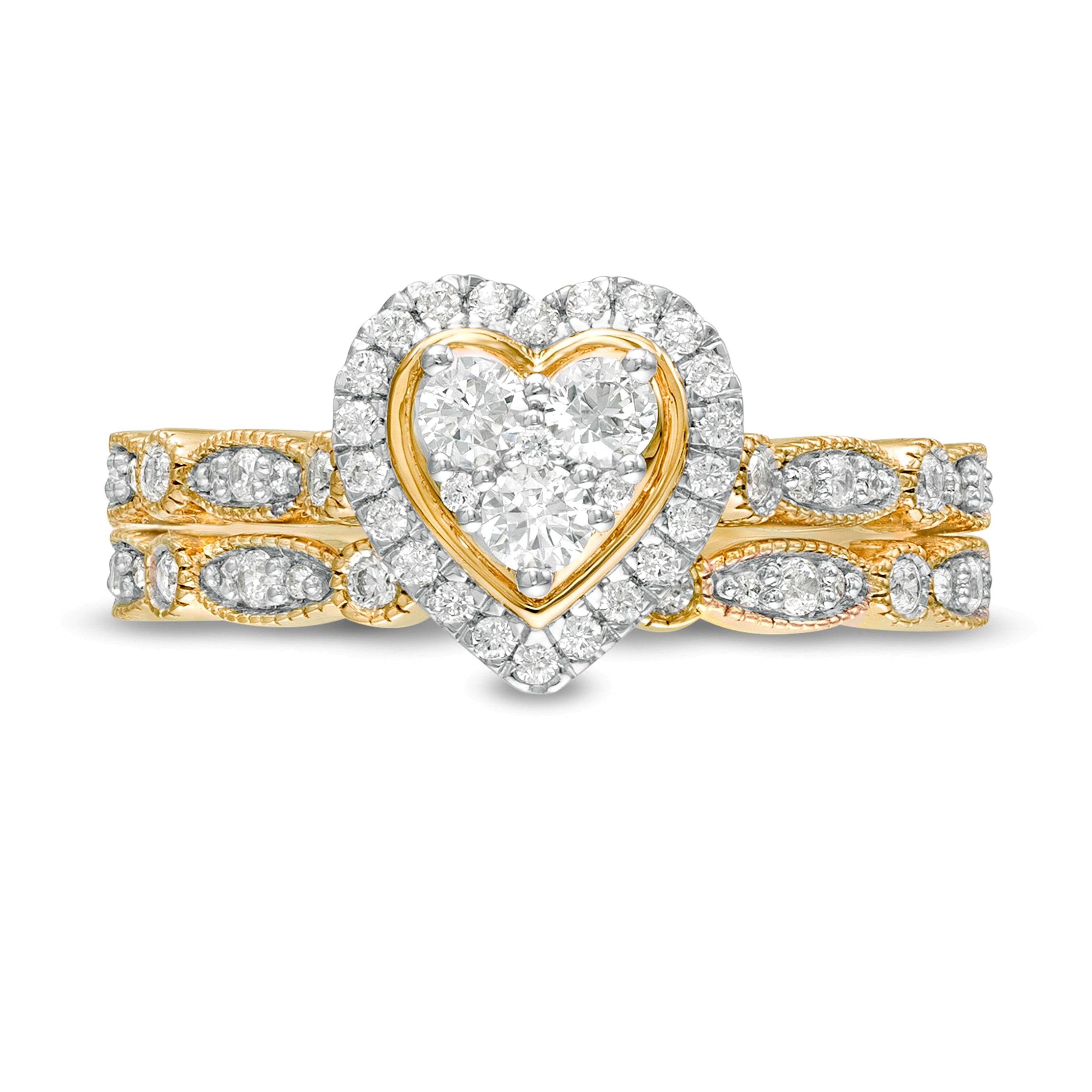 Braut-Set mit Diamanten im Herz-, Marquise- und Rundschliff 0.5 ct. Gesamtgewicht in 10K Gelbgold
