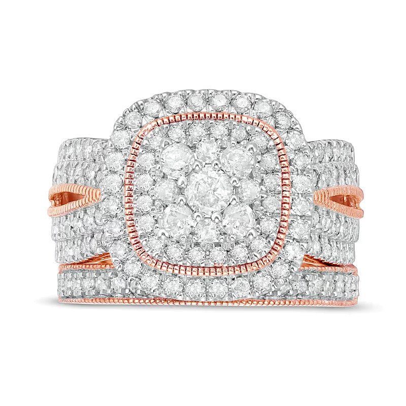 Braut-Set mit Diamanten im Kissenschliff und rund, 1.33 ct. Gesamtgewicht, in 10K Roségold