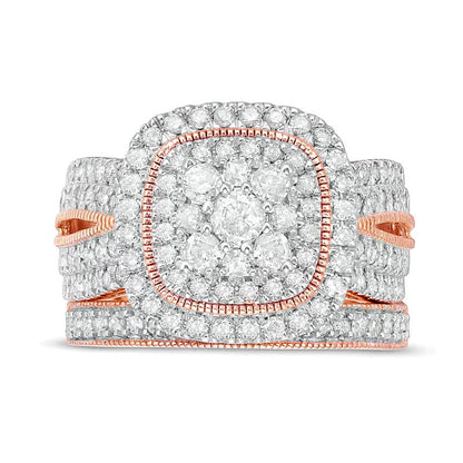 Braut-Set mit Diamanten im Kissenschliff und rund, 1.33 ct. Gesamtgewicht, in 10K Roségold