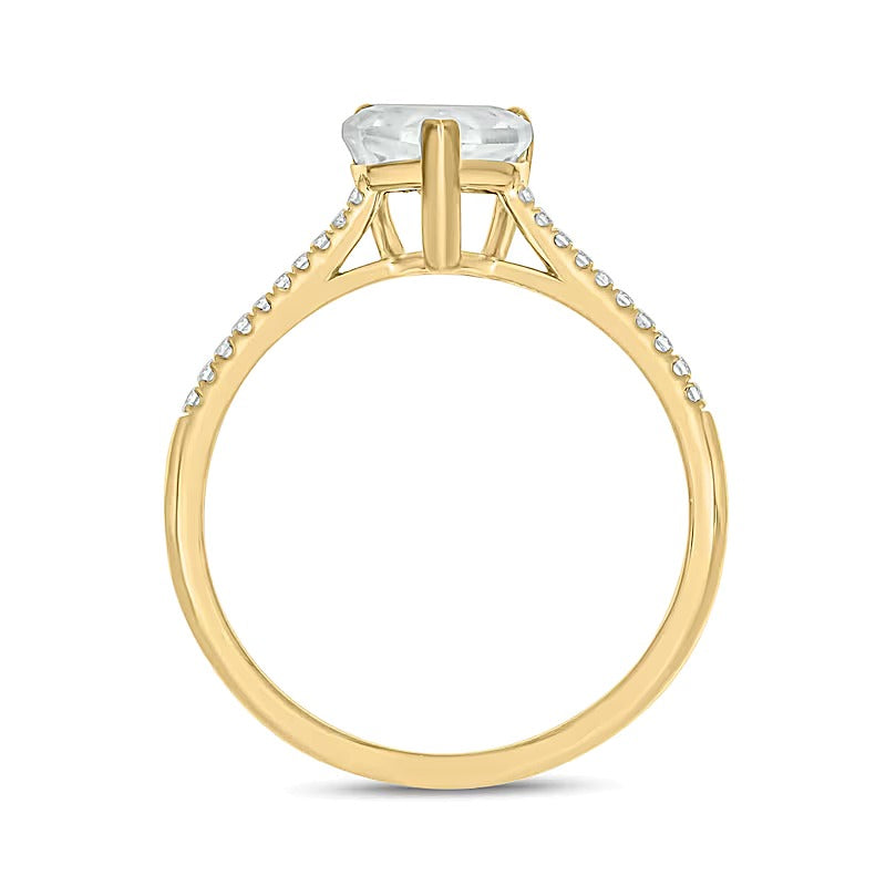 Fashion-Ring mit weißem synthetischem Saphir im Schild-Schliff und Diamanten 0,1 ct. Gesamtgewicht in 10K Gelbgold