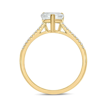 Fashion-Ring mit weißem synthetischem Saphir im Schild-Schliff und Diamanten 0,1 ct. Gesamtgewicht in 10K Gelbgold