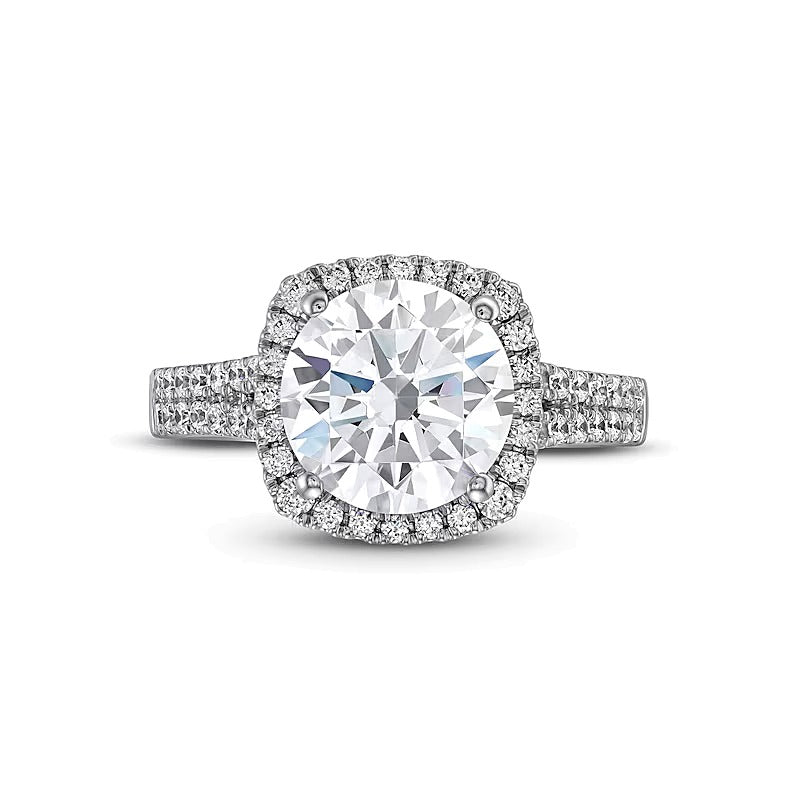 3.5 CT. TW Labordiamant Verlobungsring mit Kissenschliff-Halo und doppelter Reihe in 14K Weißgold (F/SI2)