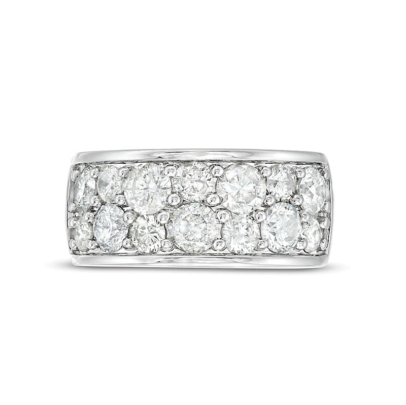 3.25 ct. Gesamtgewicht Diamant Memoire-Ring mit alternierender Doppelreihe in 10K Weißgold