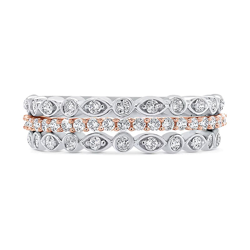 0.5 ct. Gesamtgewicht Diamant Art-Déco Fashion-Ring mehrreihig gestapelt in 10K Two-Tone Gold