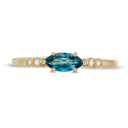 Fashion-Ring mit Marquise-Topas in Blau und Diamant in 14K Gelbgold
