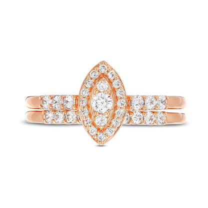 0.5 ct. Gesamtgewicht Brautset mit weißen Diamanten im Marquise- und Rundschliff in 10K Roségold