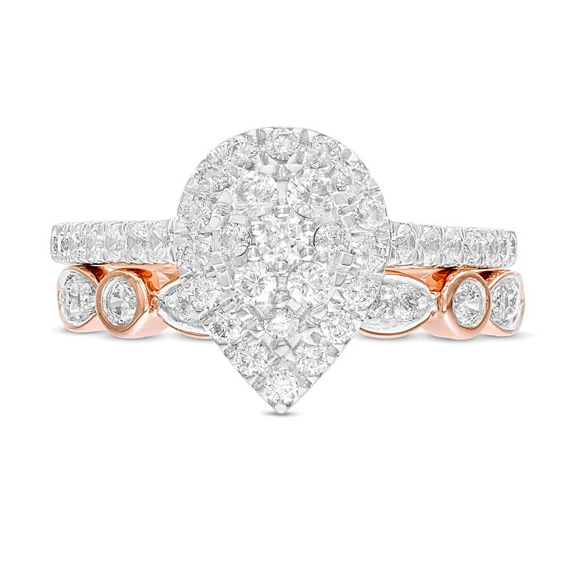 1.0 ct. Gesamtgewicht Komposit tropfenförmiger Diamant Art-Déco Brautset in 10K Roségold