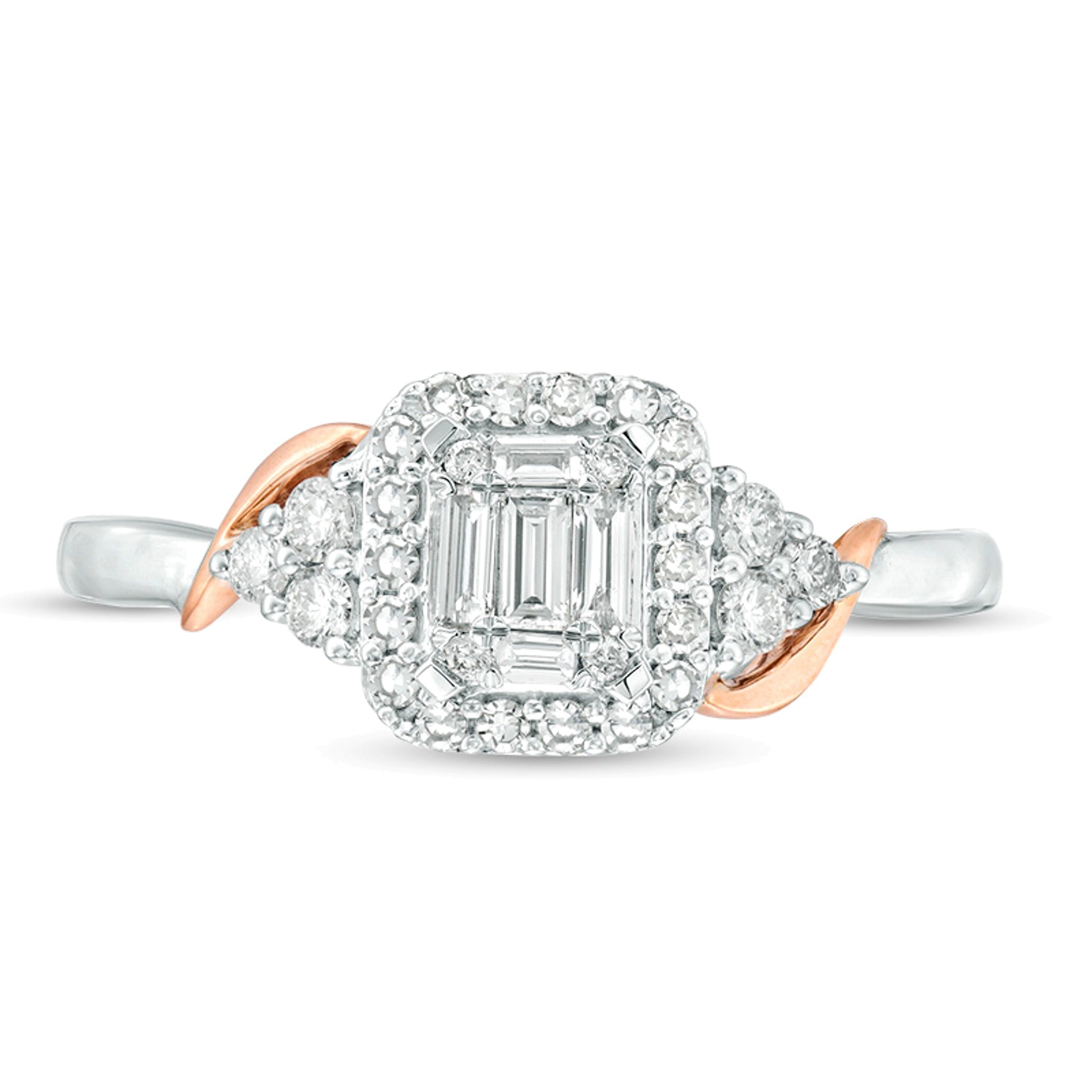 0.38 ct. Gesamtgewicht Multi-Diamant Ring mit Rahmen im Smaragdschliff in 10K Gold zweifarbig