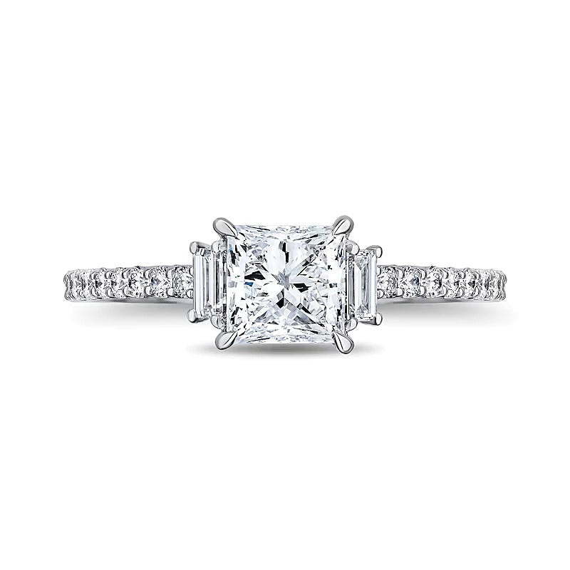 Dreistein-Verlobungsring mit Labordiamanten im Princess- und Baguette-Schliff, 1.5 ct. Gesamtgewicht, in 14K Weißgold für Damen