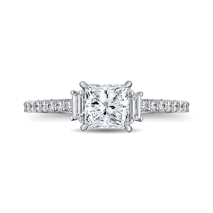 Dreistein-Verlobungsring mit Labordiamanten im Princess- und Baguette-Schliff, 1.5 ct. Gesamtgewicht, in 14K Weißgold für Damen