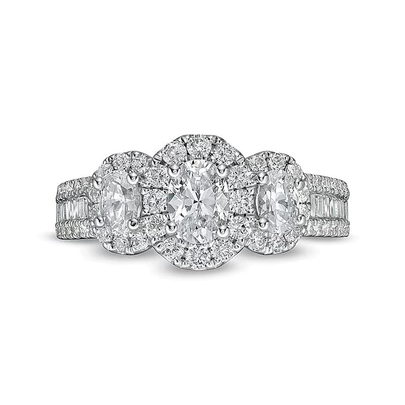 1.5 CT. Gesamtgewicht Verlobungsring mit ovalem Diamant und Halo in 14K Weißgold