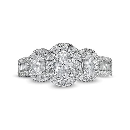 1.5 CT. Gesamtgewicht Verlobungsring mit ovalem Diamant und Halo in 14K Weißgold
