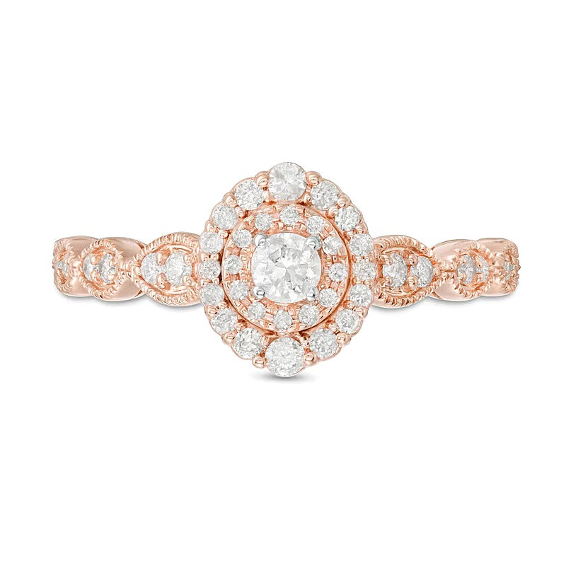 0,38 ct. Gesamtgewicht Diamant Verlobungsring im Art-déco-Vintage-Stil mit Halo in 10K Roségold