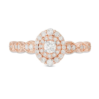 0,38 ct. Gesamtgewicht Diamant Verlobungsring im Art-déco-Vintage-Stil mit Halo in 10K Roségold