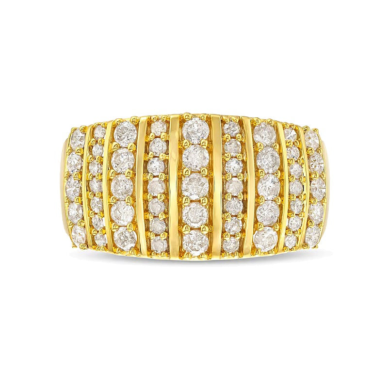 Ring mit Diamanten 1.0 ct. Gesamtgewicht mehrreihig in 10K Gelbgold