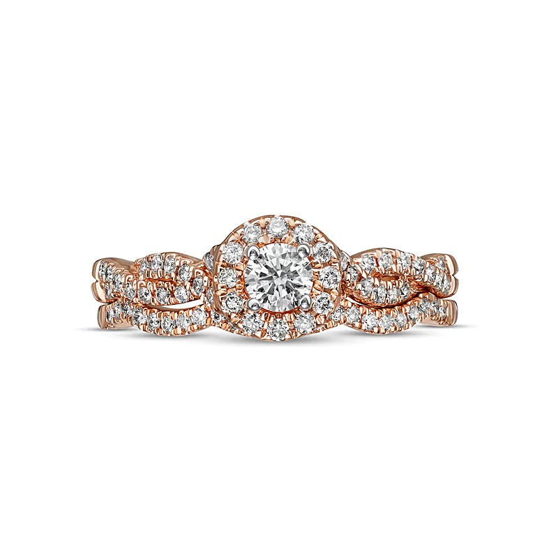 0.5 ct. Gesamtgewicht Diamant Brautset mit Rahmen und gedrehter Schiene in 10K Roségold (I/I2)