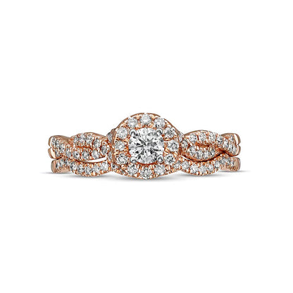 0.5 ct. Gesamtgewicht Diamant Brautset mit Rahmen und gedrehter Schiene in 10K Roségold (I/I2)