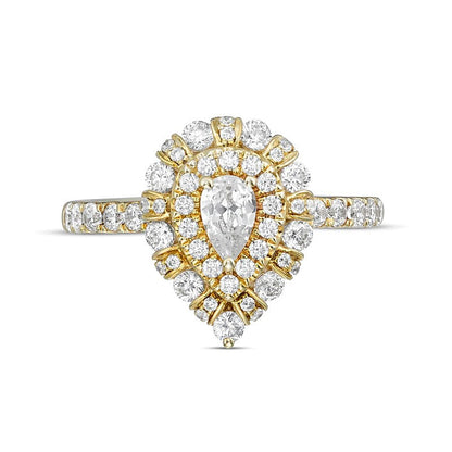 1,0 ct. Gesamtgewicht Verlobungsring mit tropfenförmigem Diamant und Halo aus 14K Gelbgold (I/SI2)
