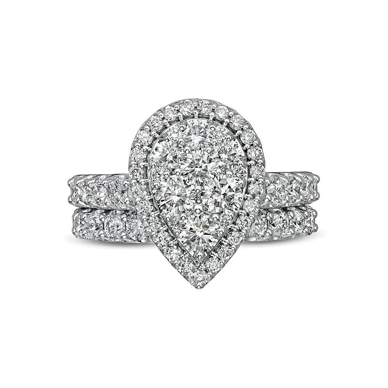 Braut-Set mit tropfenförmigen Diamanten 2.0 ct. Gesamtgewicht in 14K Weißgold