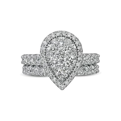 Braut-Set mit tropfenförmigen Diamanten 2.0 ct. Gesamtgewicht in 14K Weißgold